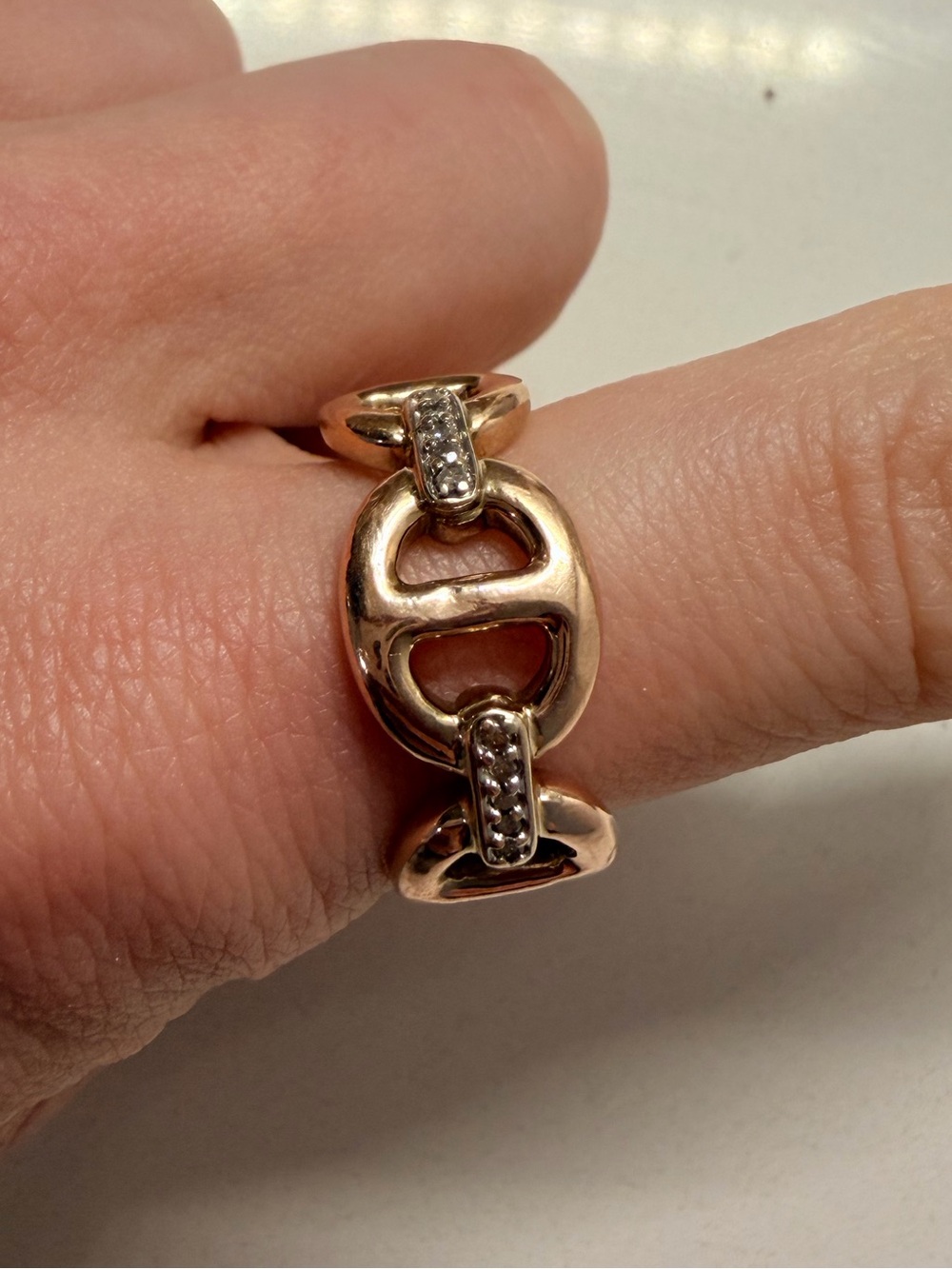 14k Solid Rose/Yellow Gold Natural Diamond Mariner Ring Size 8